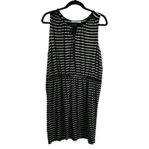 Loft Dress Womens XL Black White Stripe Elastic Waist Sleeveless Summer Stretchy